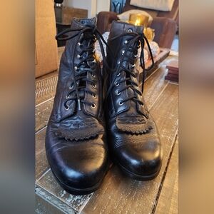 Ariat  ATS Equiped Womens 7 Leather Lace Up Western Low Heel Leath Boots Fringe